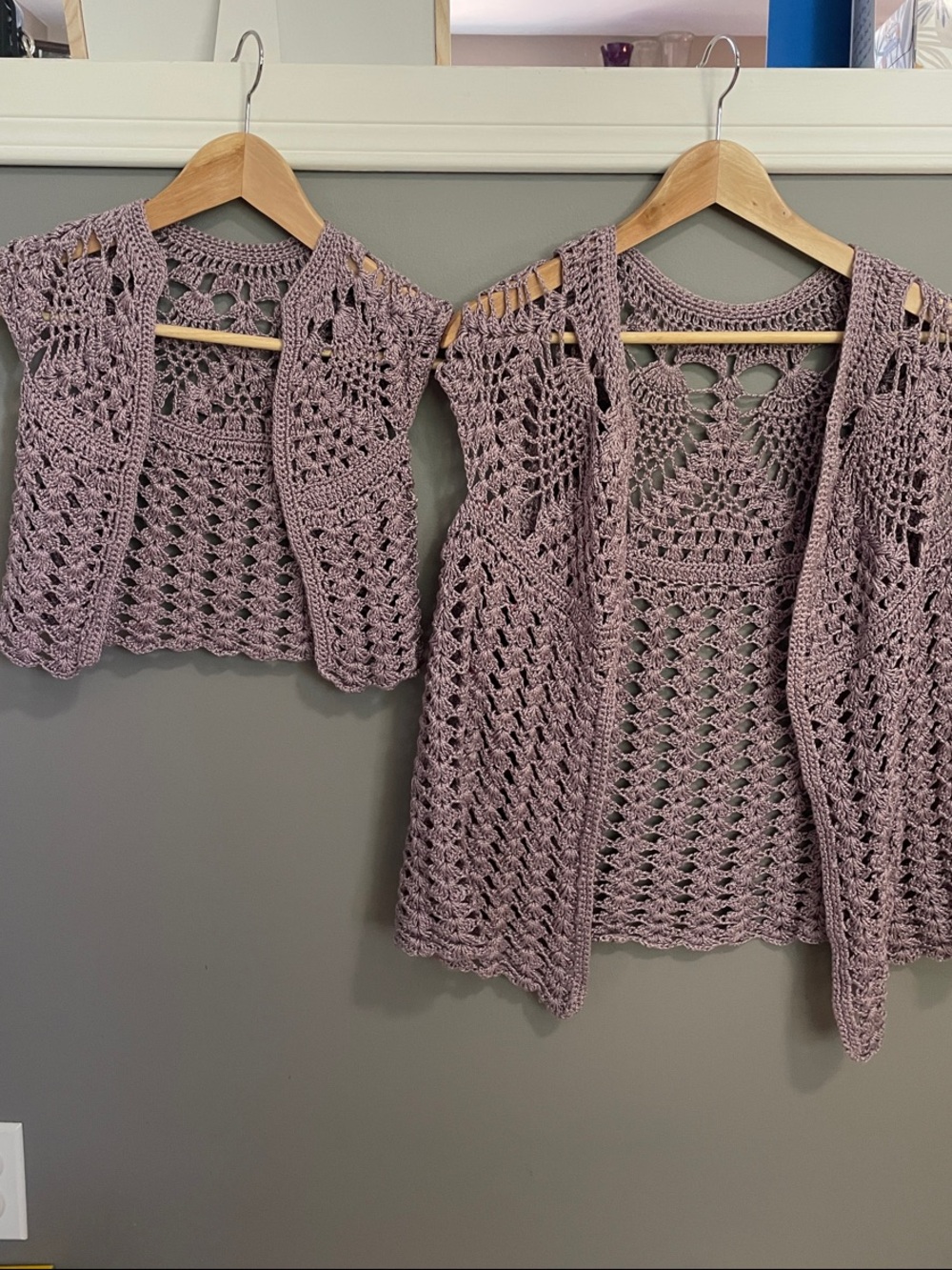 Matching Mother/ Daughter Crochet Openwork Knit Vest - Dusty Mauve